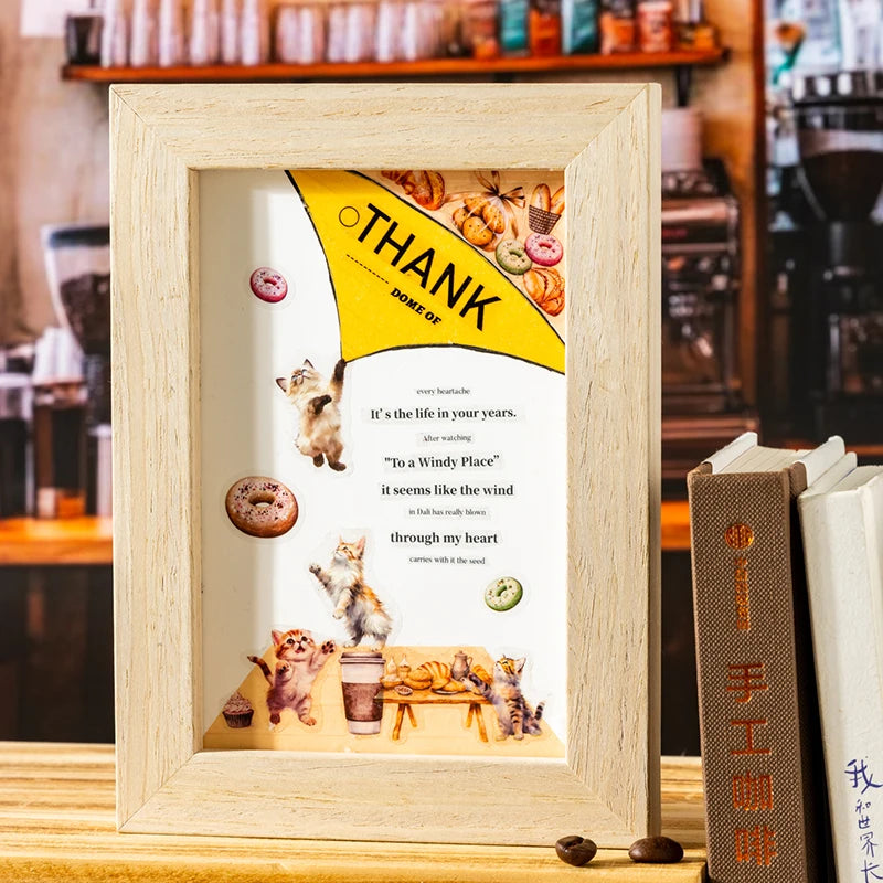 PET Material Tape Maker Cat Hand Workshop Series Cute Cat Coffee Bread Floral Pattern DIY Decorative for Phone Case Computer Cup Qme