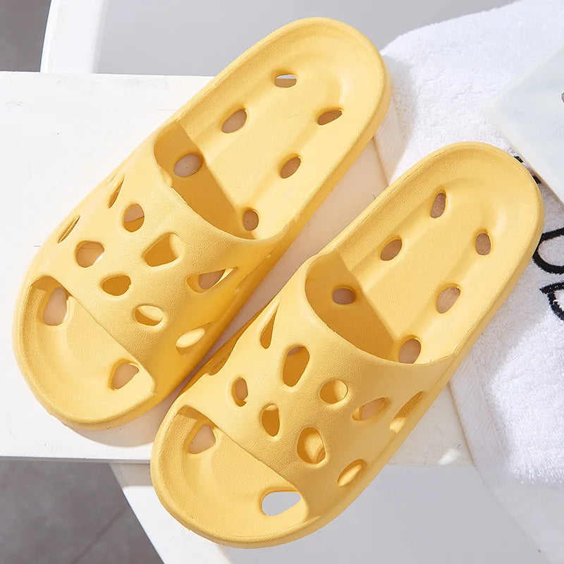 New Thick Platform Pillow Bathroom Home Slippers Women Fashion Soft Sole EVA Indoor Slides Sandals Summer Non-slip Flip Flops Qme D-Yellow 38-39 (fit 37-38)