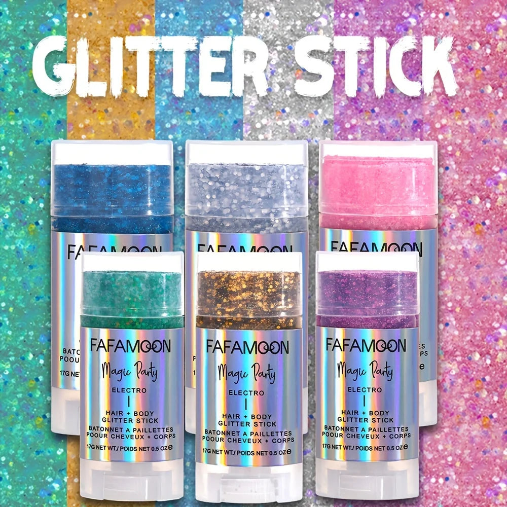 Body Glitter Stick, Singer Music Rave Festival, Rotating Mermaid Face Glitter Stick, Holographic Glitter for Face/Body/Hair/Eye Qme A set of 6