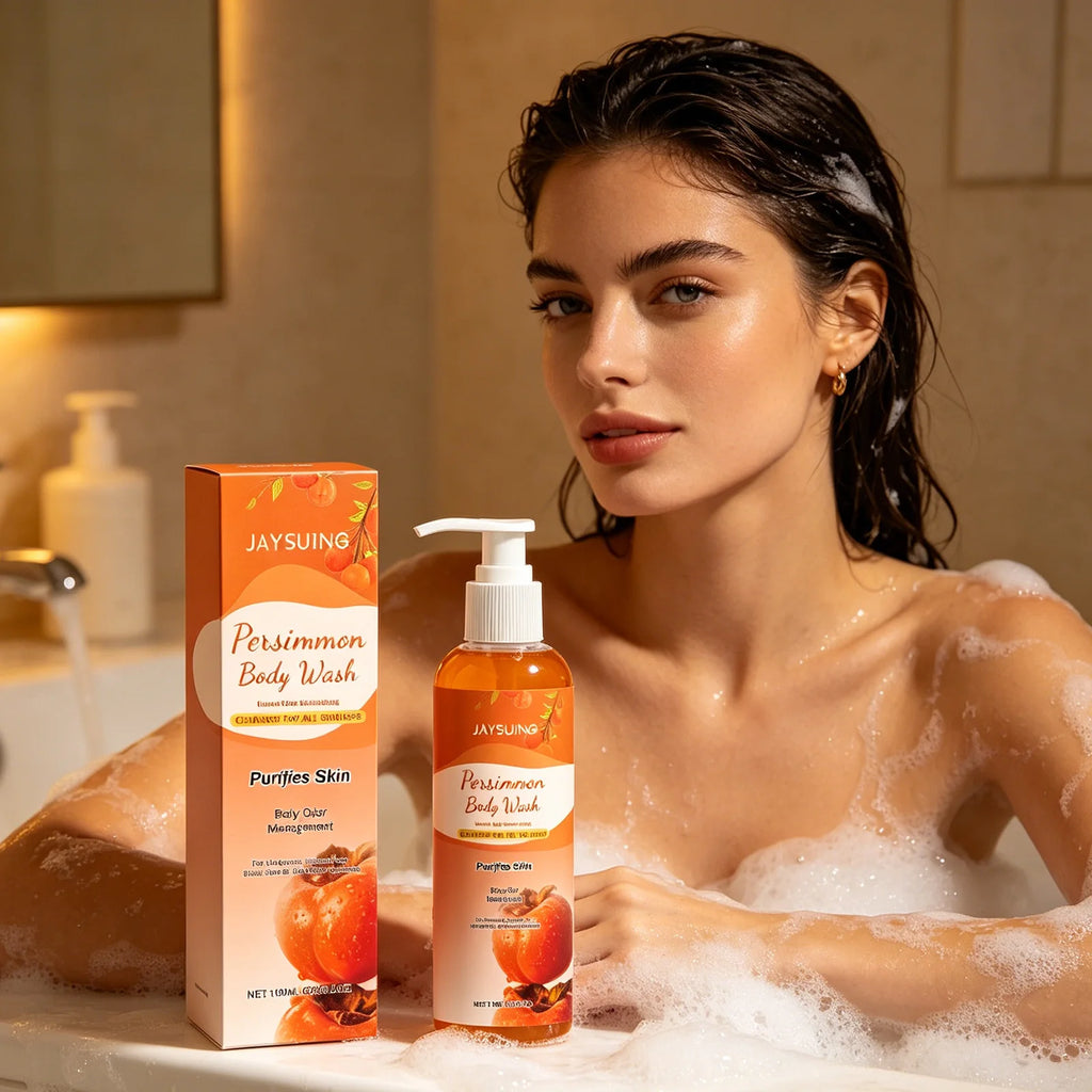 Jaysuing Persimmon Body Wash Odor Removal Refreshing Oil Control Exfoliating Body Cleaning Smooth Skin Purification Shower Gel Qme
