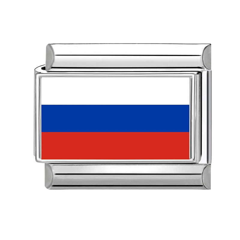 New 2025 Men's Women's Fashion World National Flag Pattern Italian Charm Beads Fit 9mm Bracelet Stainless Steel Making Jewelrys Qme Style 5
