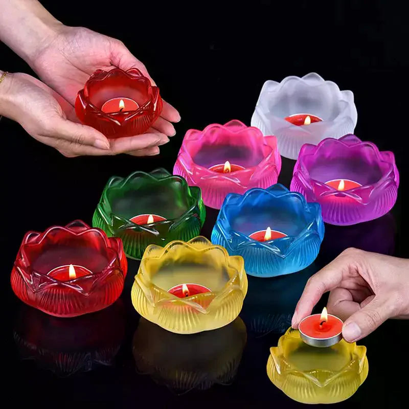 Glass Lotus Candle Holder Windproof Heat Resistant Suitable Use As Qme