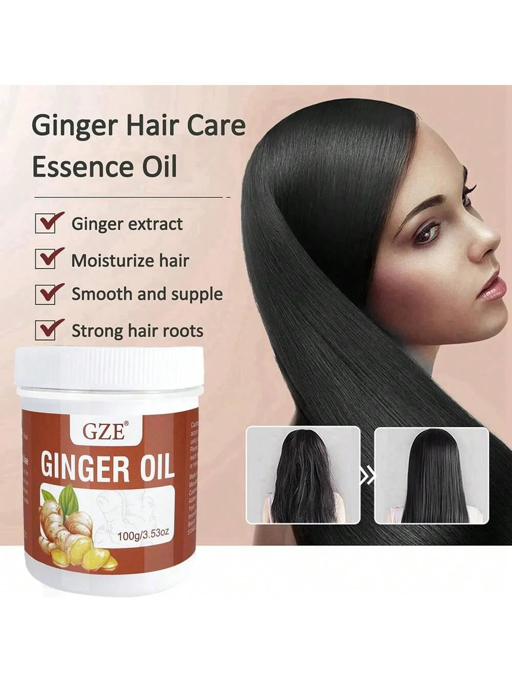 GZE Ginger Hair Strengthens Care Essential Oil, Ginger Hair Serum, Healthy Hair Root To Tip Turmeric Essence Qme