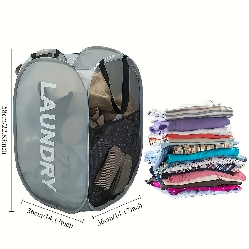 Foldable clothes storage basket with handle - Mesh washing machine suitable for laundry, bathroom, and dormitory decoration Qme