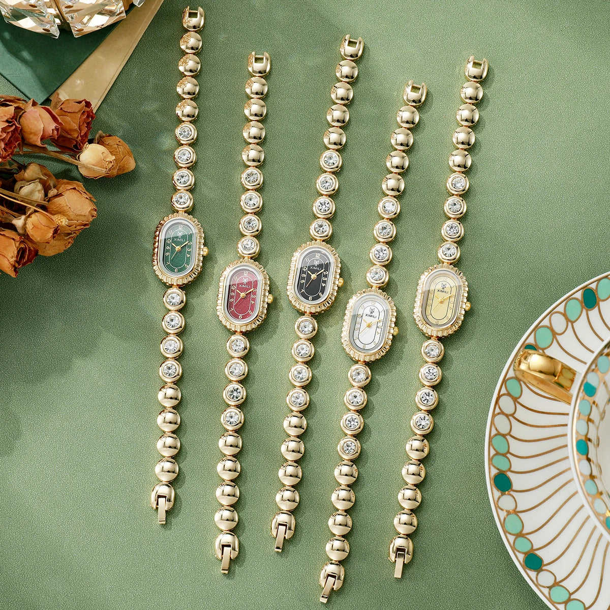Ladies' Gold Tone Quartz Watch, 5 Colors Available with Oval Dial, Perfect Gift for Her Qme