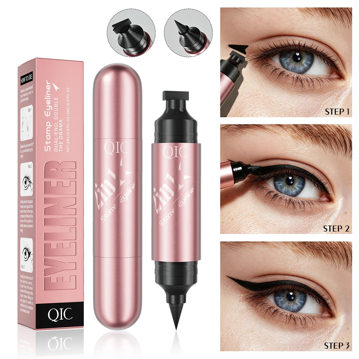 1PC 2 In 1 Stamp Eyeliner, Waterproof Smudgeproof Quick Dry Smooth Black Liquid Liner for Natural Eye Makeup Qme