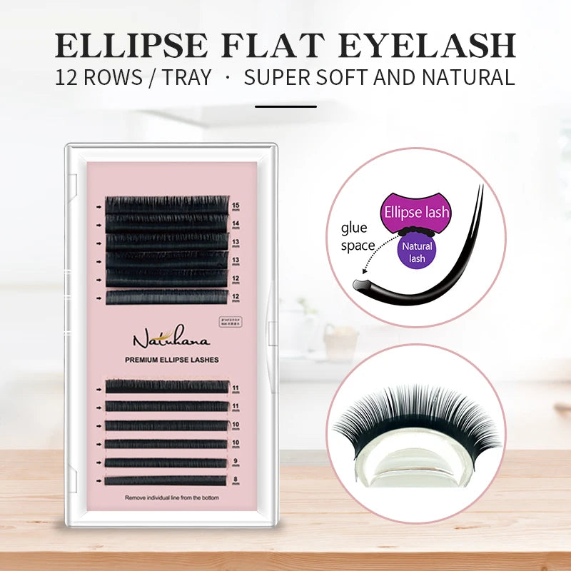 NATUHANA 8 15 Mix Ellipse Flat Eyelashes Extensions Matte Faux Mink Qme