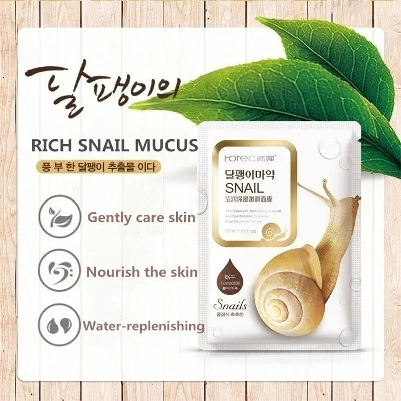 10pcs Snail Moisturizing Face Mask Replenishment Oil Control Tender Face Sheet Masks Facial Mask Skin Care Korean Cosmetics Qme