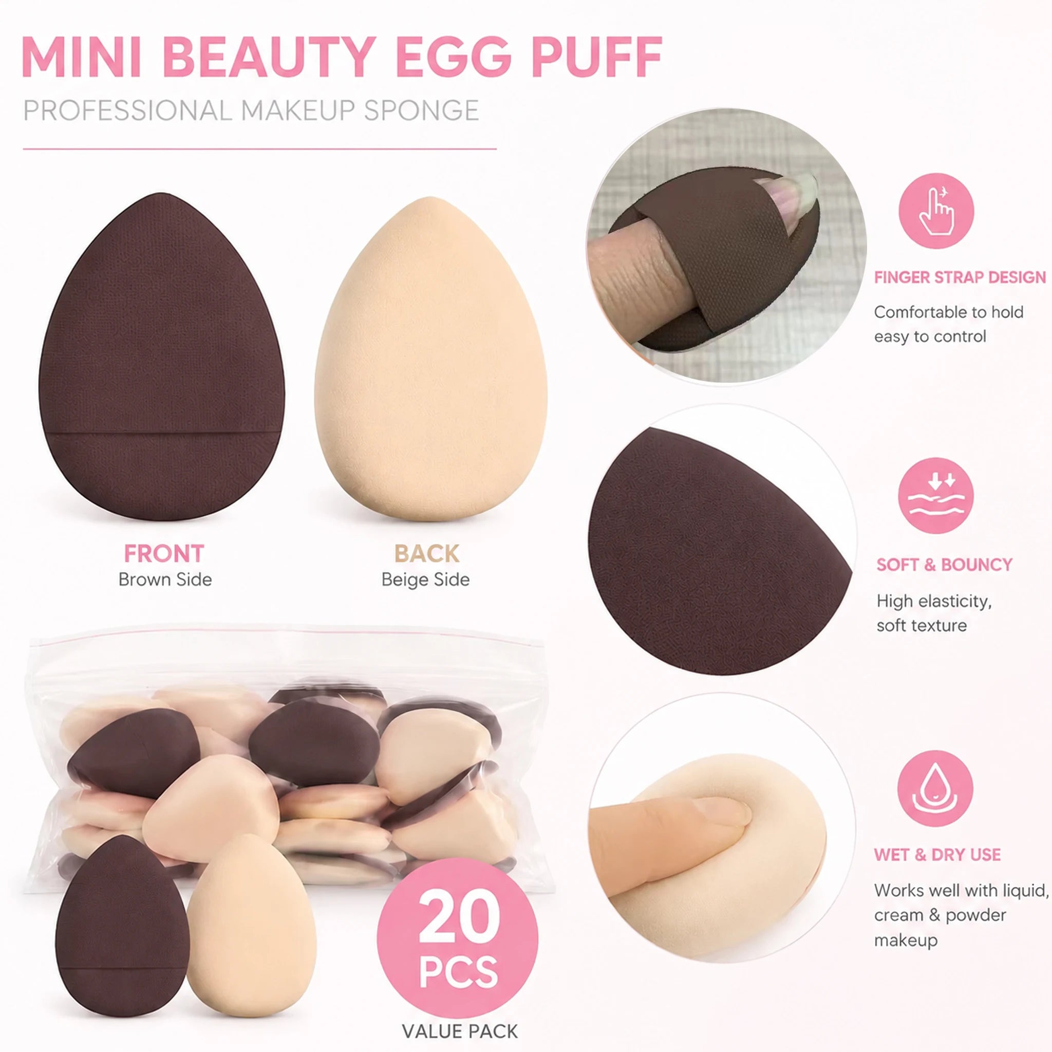 Mini Finger Puff Foundation Small Air Cushion Powder Sponge Face Qme black