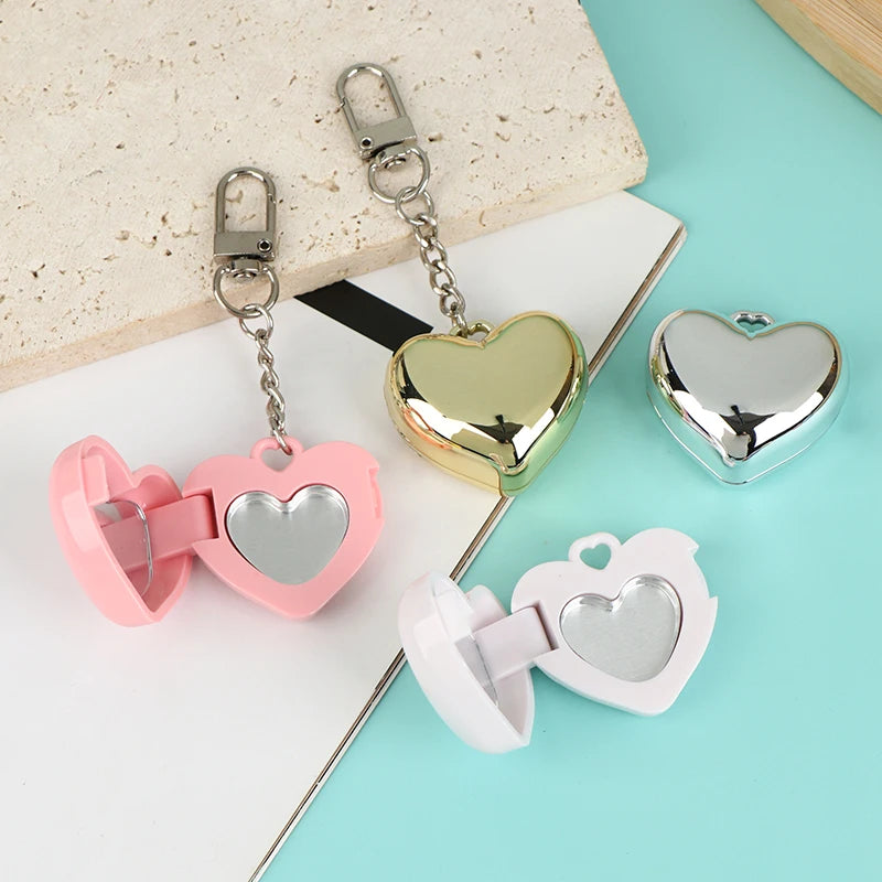 Heart-shaped Mini Empty Compact Mirror Aluminum Pan Keychain Blush Qme