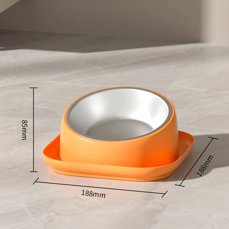 15° Tilted Stainless Steel Cat Bowl with Anti-Slip Plastic Base Neck Protection Pet Food Water Feeder Bowl for Cats And Kittens Qme Orange
