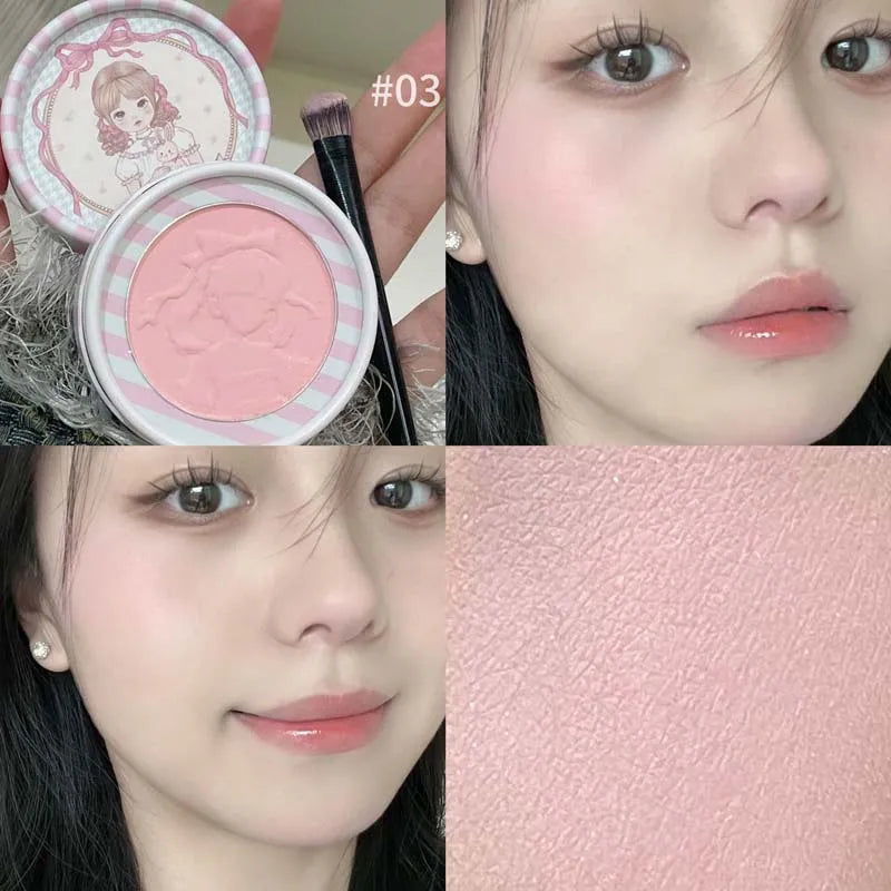 Three Dimensional Embossed Blush Fine Powder Monochrome Smooth Matte Shimmer Retro Pink Almonds Blusher Rouge Enhancing Makeup Qme 03