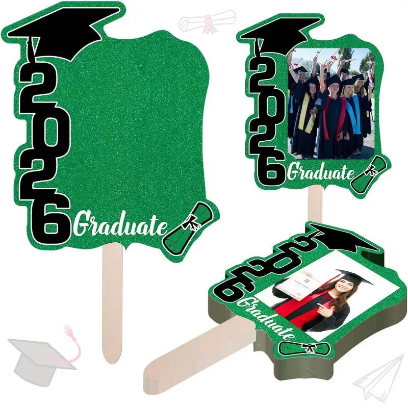 12Pcs Class Of 2026 Grad Photo Props Blank DIY Photo Frame Graduation Party Souvenirs Graduation Cutout Face Fans With Handle Qme Green