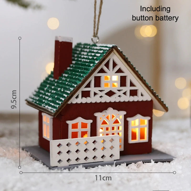 LED Wooden Christmas House Mini Xmas Snow Houses Wooden Winter Village Building Figurines Table Ornaments Holiday Party Decor Qme A1