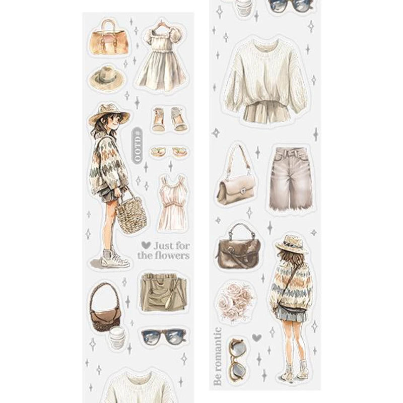 1 Roll Daily Collage Outfit Theme Die-Cut Washi Tape, Suitable for Scrapbooking DIY Scrapbook Collage Supplies, Phone Case Qme 1