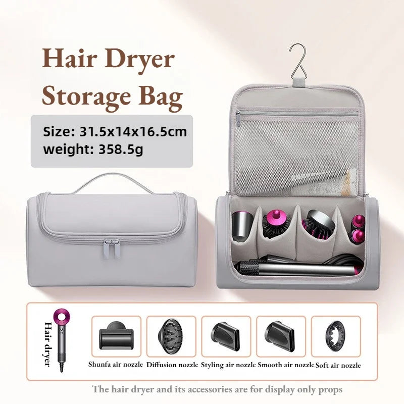 1 Hideable Hook Hair Dryer Case Waterproof Large Capacity Travel Qme Grey 1Pc 36.5x14x16.5cm