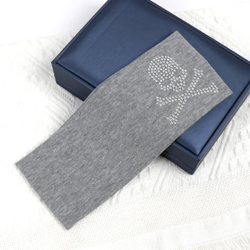 Women's Fashion Plain Headbands SKull Design Rhinestones Elastic Qme Light Grey