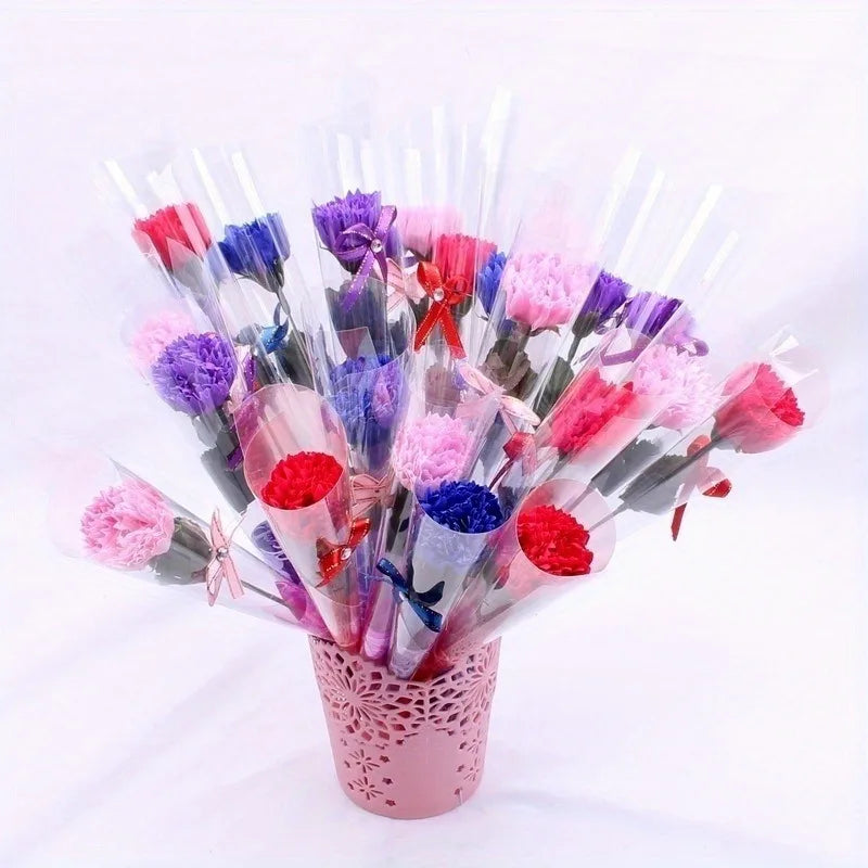 5pcs Carnation Soap Flower Valentine's Day Gift Teacher Day Mother Day Flower Gift Home Party Decor Store Celebration Event Gift Qme