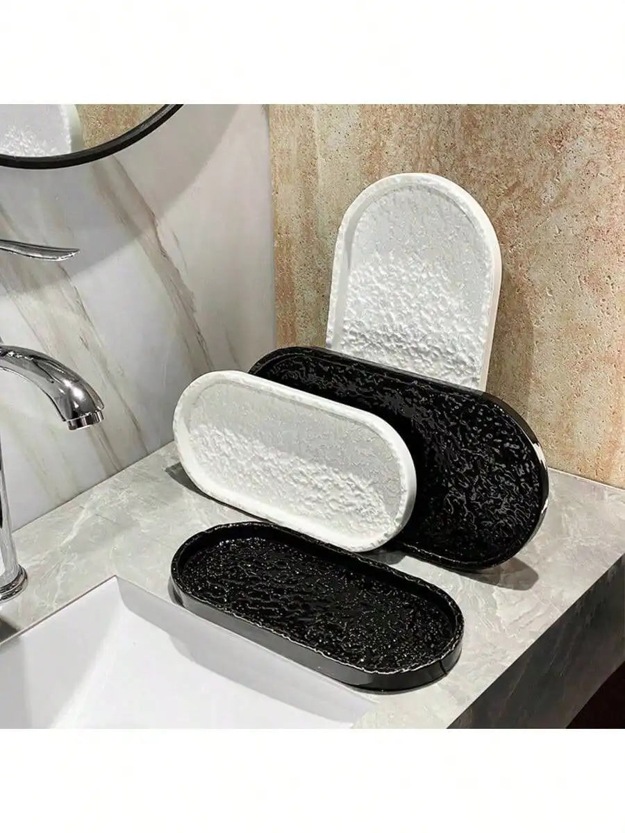 1 Bathroom Stone Tray Rack Bathtub Ceramic Jewelry Storage Washbasin Qme