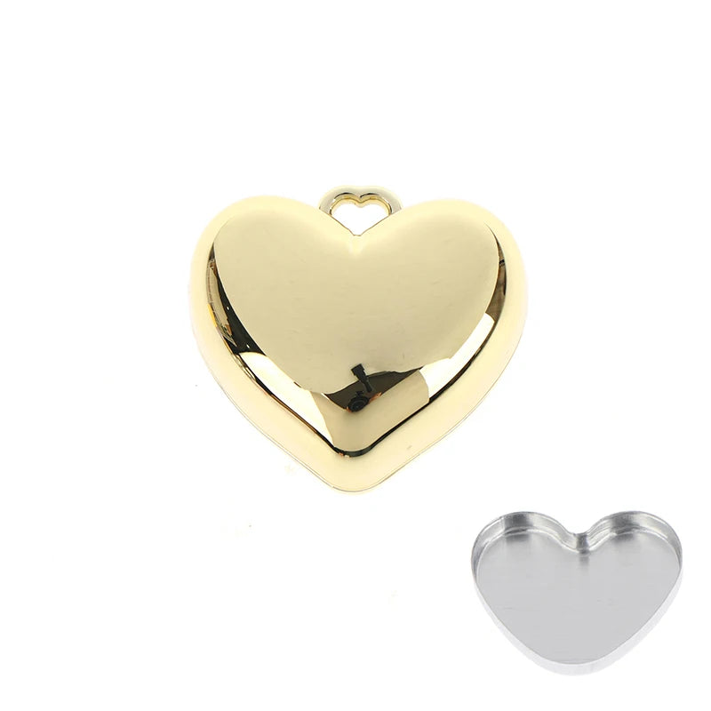 Heart-shaped Mini Empty Compact Mirror Aluminum Pan Keychain Blush Qme Gold