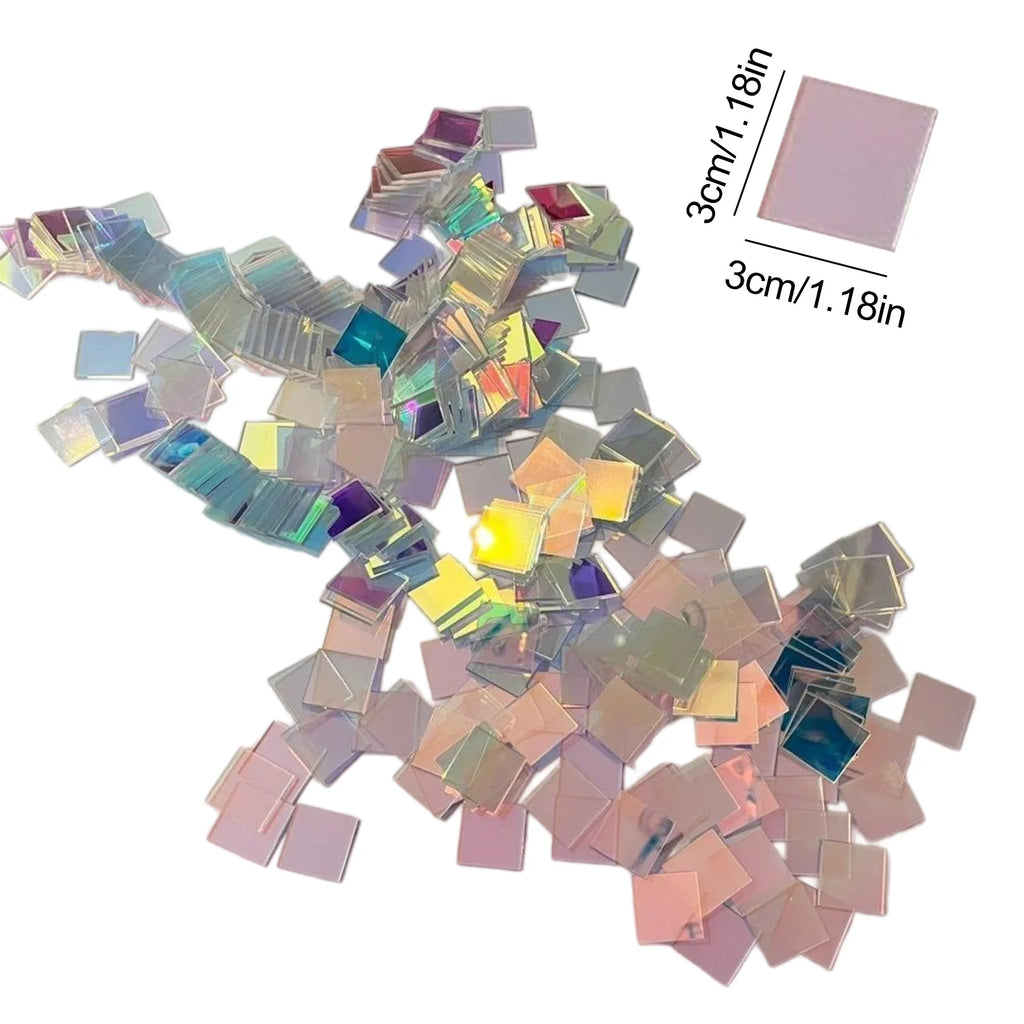 Iridescent Mosaic Tiles Decorative Bulk Stained Glass Tile Lightweight & Portable for Picture Frames Home Decor Art Supplies Qme