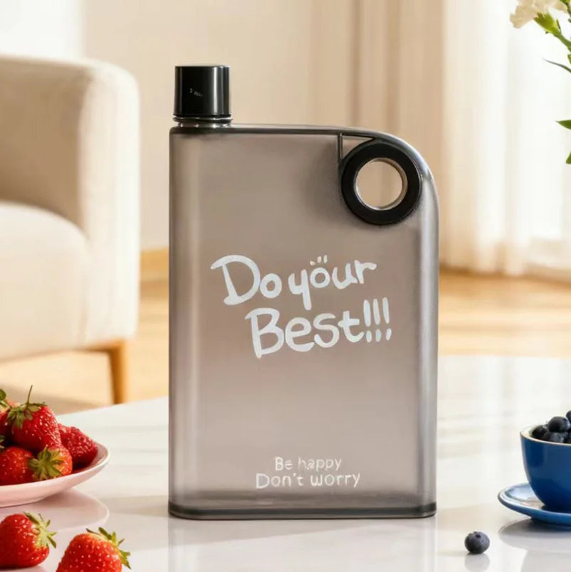 380MLPlastic Transparent Creative Water Bottle Buckle Carrying Cup Qme grey <500ml