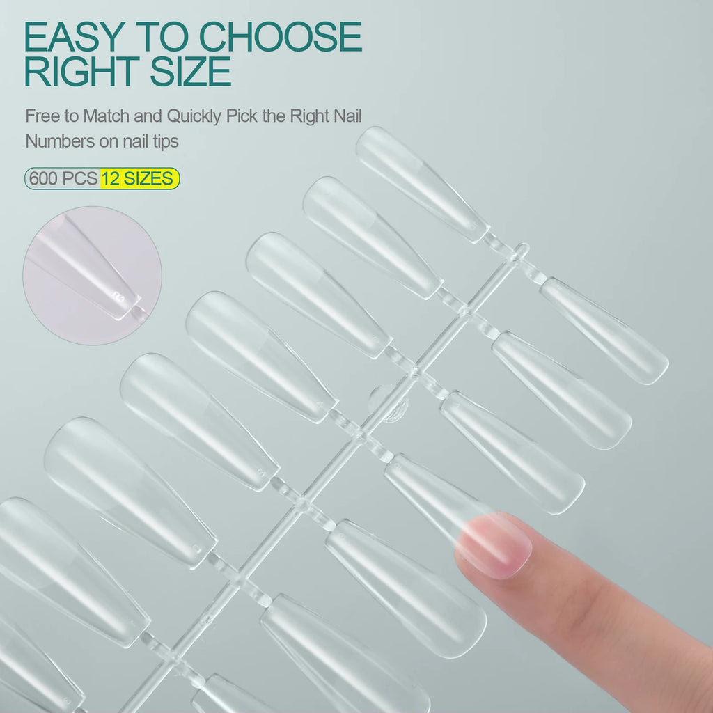 Nailpop False Nails Clear 12 Sizes Acrylic Full Cover Tips Reusable Qme