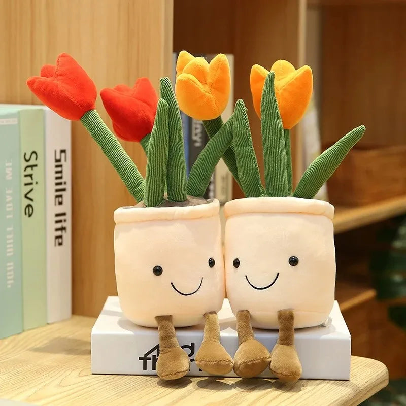 Lifelike Tulip Plant Plush Soft Stuffed Toy Potted Flower Home Living Qme