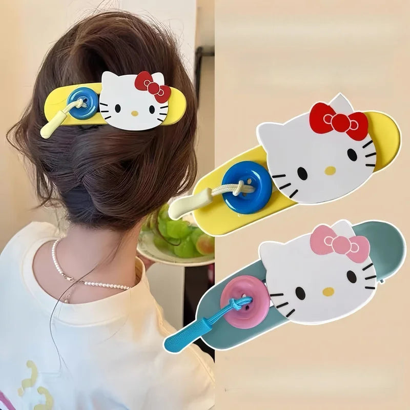 Hello Kitty Cartoon-Style Fashion Hair Clips Luxurious Twisted Hair Clips Updo Clips Versatile Hair Accessories Qme