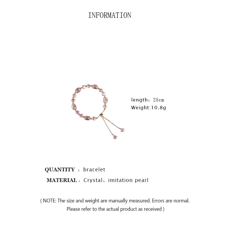Elegant Pink Imitation Pearl Bracelets Exquisite Purple Crystal Beaded Adjustable Bracelets Bangle Female Wristband Accessories Qme