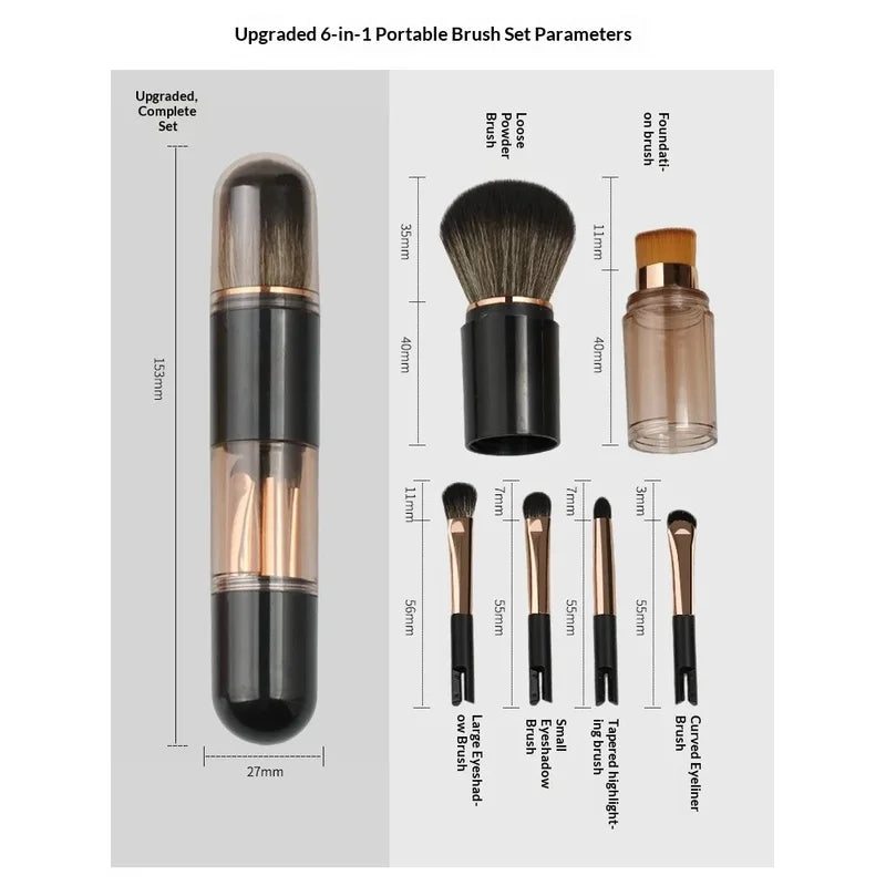 6-in-1 Double Sided Makeup Brush Retractable Portable Mini Travel Qme