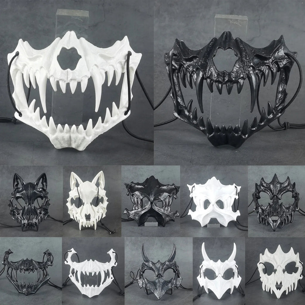 Halloween Skull Party Mask Anime Dragon God Skeleton Half Face Bone Animals Cosplay Dance Prom Costume Props Skullmask Qme