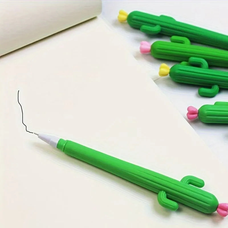12pcs Creative Cactus Shaped Ballpoint Pen Black 0.5mm Gel Ink Ballpoint Pen For School Home Office Black Signature Pen Qme