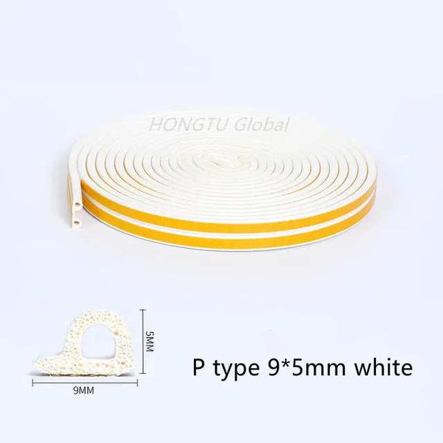 Rubber Foam Window Door Seal Self Adhesive Windproof Tape Door Joint Filler Collision Avoidance Soundproof Sealing Strip Qme white P Type 15 Meter