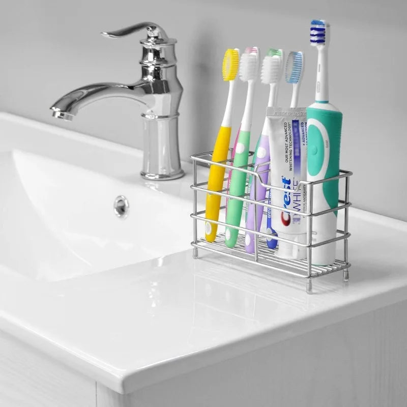 Stainless Steel Bathroom Toothbrush Holder Toothpaste 5 Slots Black Qme