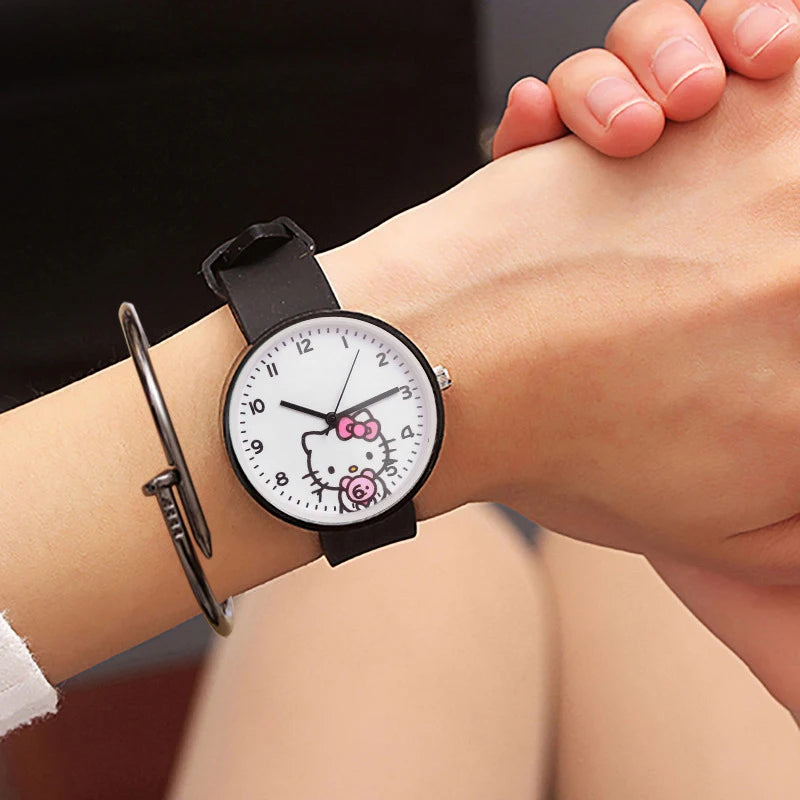 Hello Kitty Watches Stylish and Versatile Watches Cute, Cartoon-Style, Candy-Colored, Fresh-Looking Watches for Students Qme