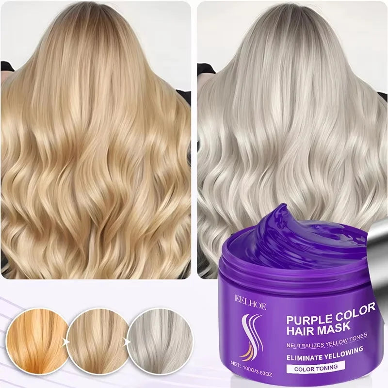Keratin Purple Hair Mask 100g Repair Treatment for Gray & Yellowing Hair, Anti-Brass Toning Mask for Blonde & Bleached Hair Qme