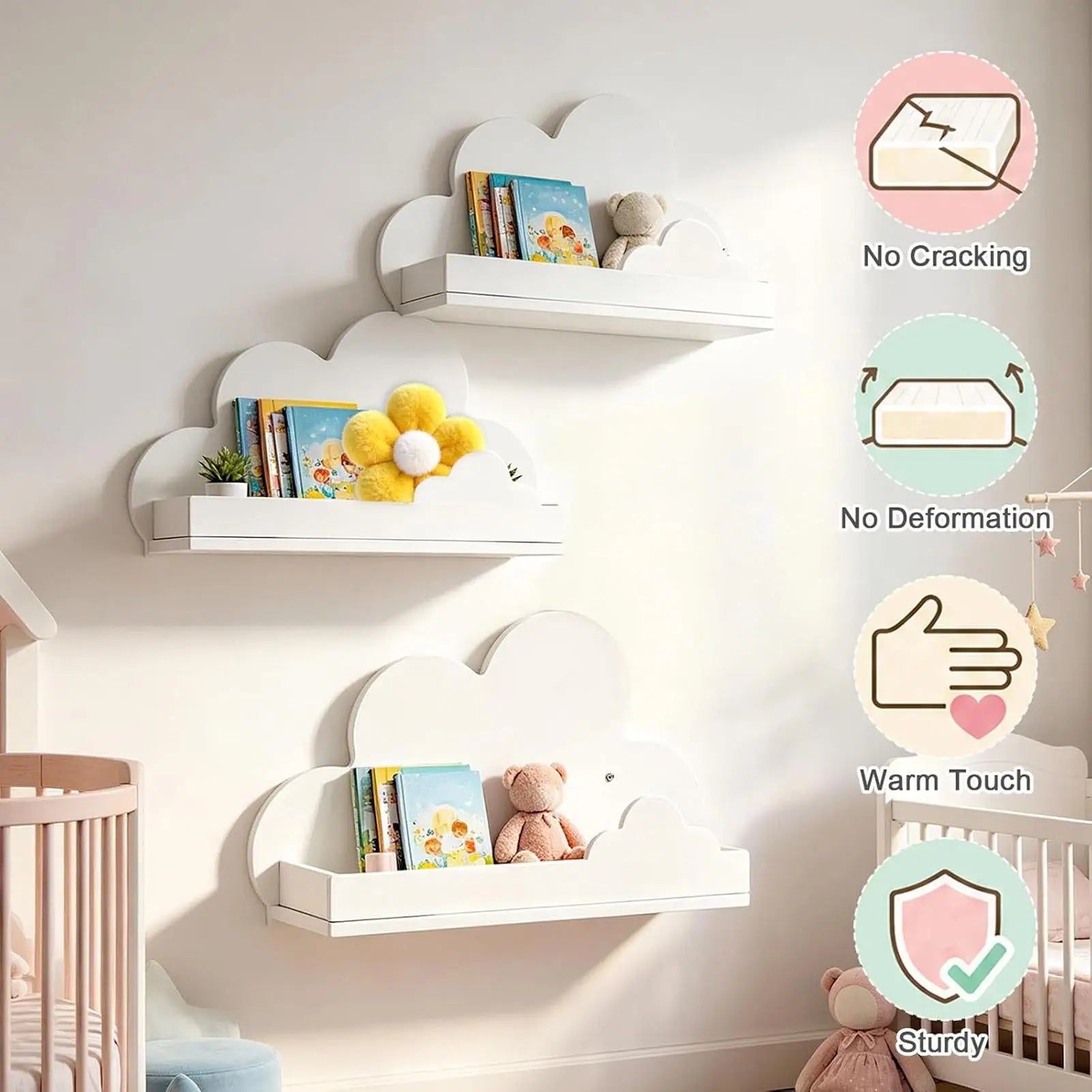 Wall Mounted Shelf 3 Aesthetic Cloud Modern Storage Floating Decor Qme