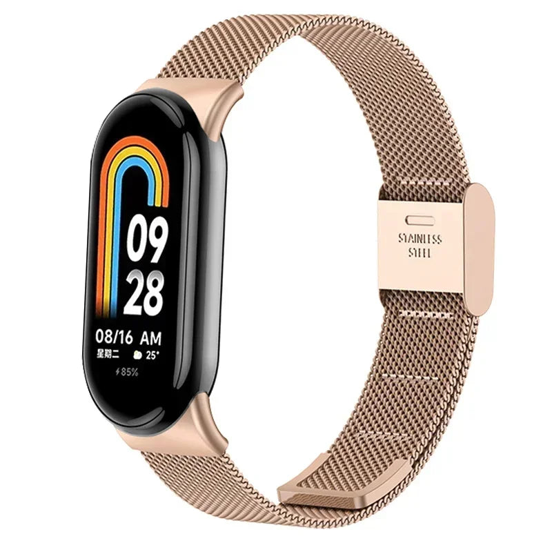 Metal Mesh Stainless Steel Strap for Xiaomi Mi Band 8 Smart Bracelet Replacement Accessories Watchband Miband 8 Smartwatch Qme