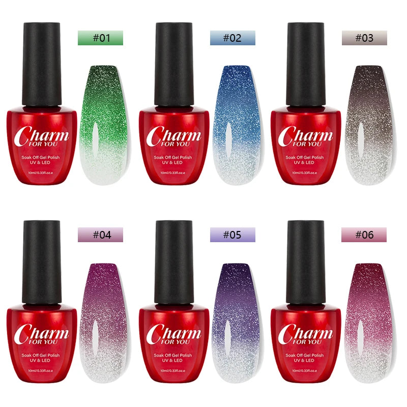 Thermochromic Diamond Glue Changing Nail Art Polish Sparkle Shimmer Qme