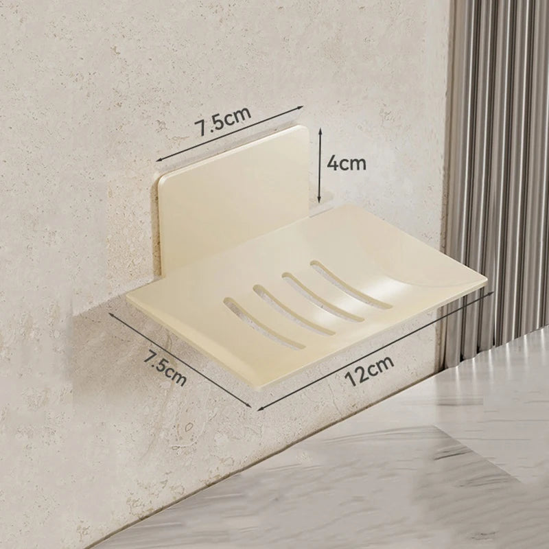 Bathroom Shower Storage Soap Tray Rack Soap Tray Wall Mounted Drainage Soap Tray Box Qme White