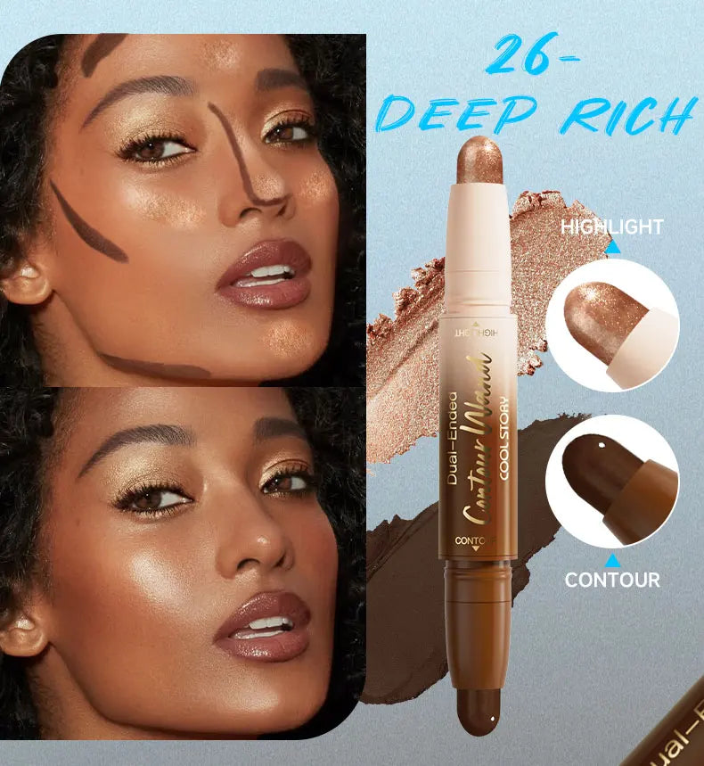 Dual-Ended Contour Highlight Stick Face Sculpting Matte Bronzers Shimmer Three-dimensional Natural V-face Makeup Nose Shadow Qme 26-Deep Rich