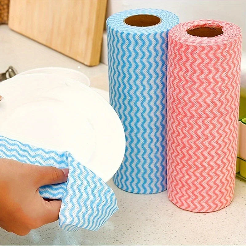 1 Roll of Disposable Oil-Free Non-Woven Dishcloths - Perfect for Kitchen Cleaning! Qme