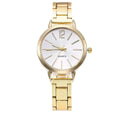 Relógio de pulso de quartzo redondo simples para mulheres, moda inoxidável, pulseira de ouro, relógios femininos, luxo, Qme 3