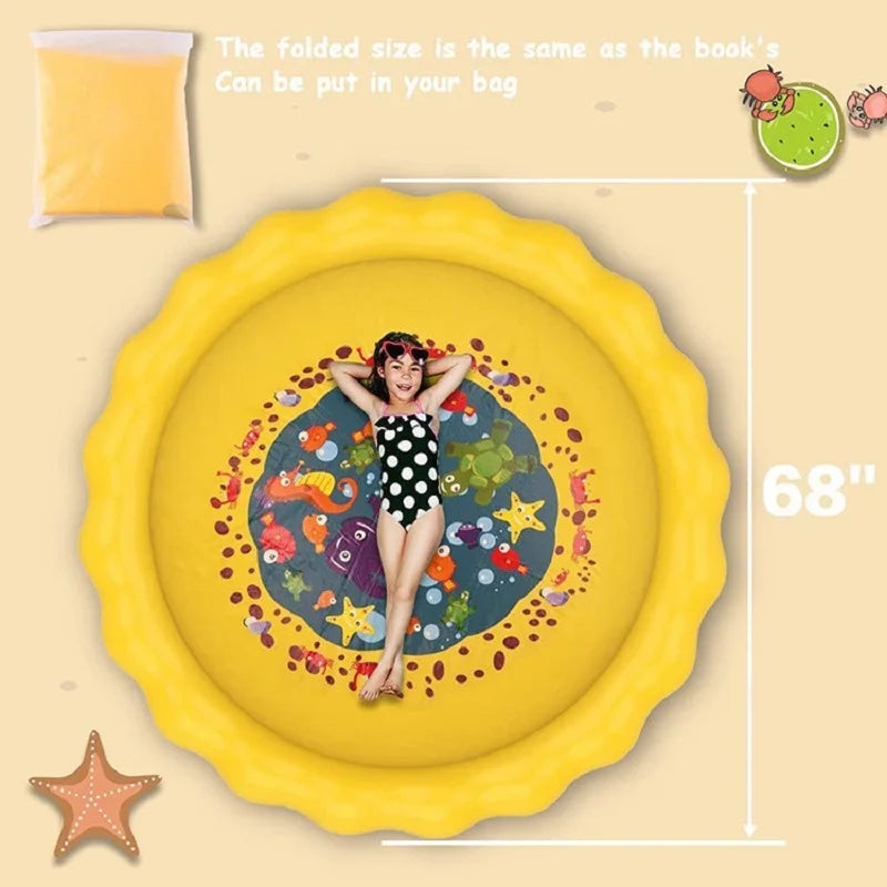 PVC water jet pad 100/170CM yellow ocean sprinkler pad Summer outdoor children's sprinkler fountain interactive toy Qme 170CM