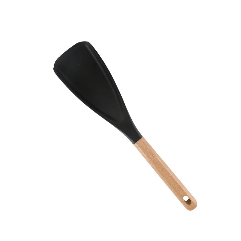 Food Grade Durable Multipurpose Serving Spoon Silicone with Wood Handle Cooking Utensil for Home Kitchen and Outdoor Camping Qme
