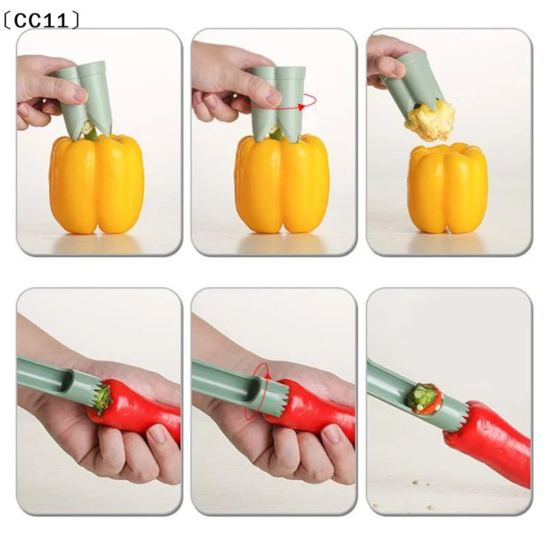 2-in-1 Fruit Pepper Corer Seed Removing Tool Portable Kitchen Utensil Qme