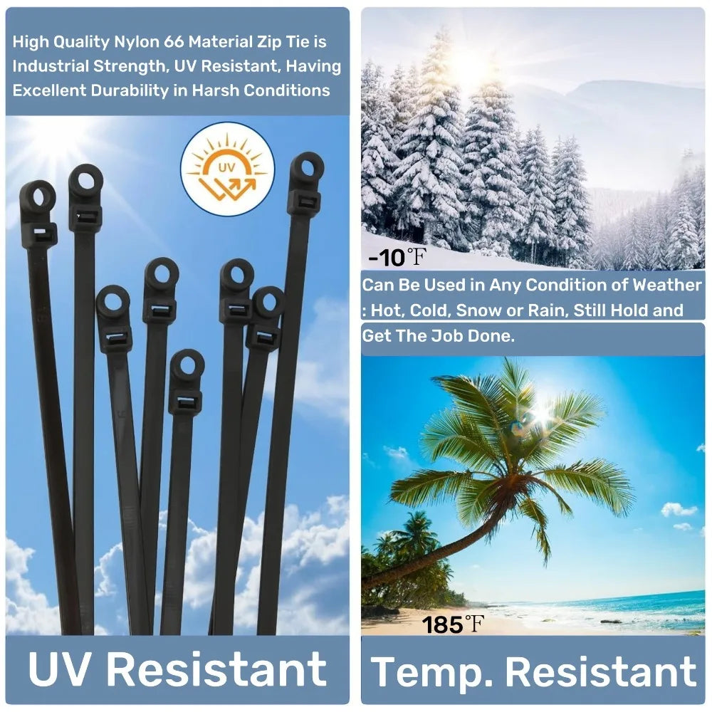 100-1000PCS Screw Hole Cable Ties Heavy Duty Adjustable Self-locking Nylon Cable Ties DIY Office Cables Wire Fasten Organizer Qme