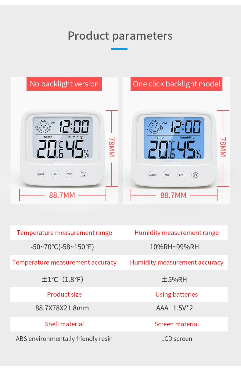 LCD Digital Temperature Baby Room Humidity Meter Backlight Home Qme