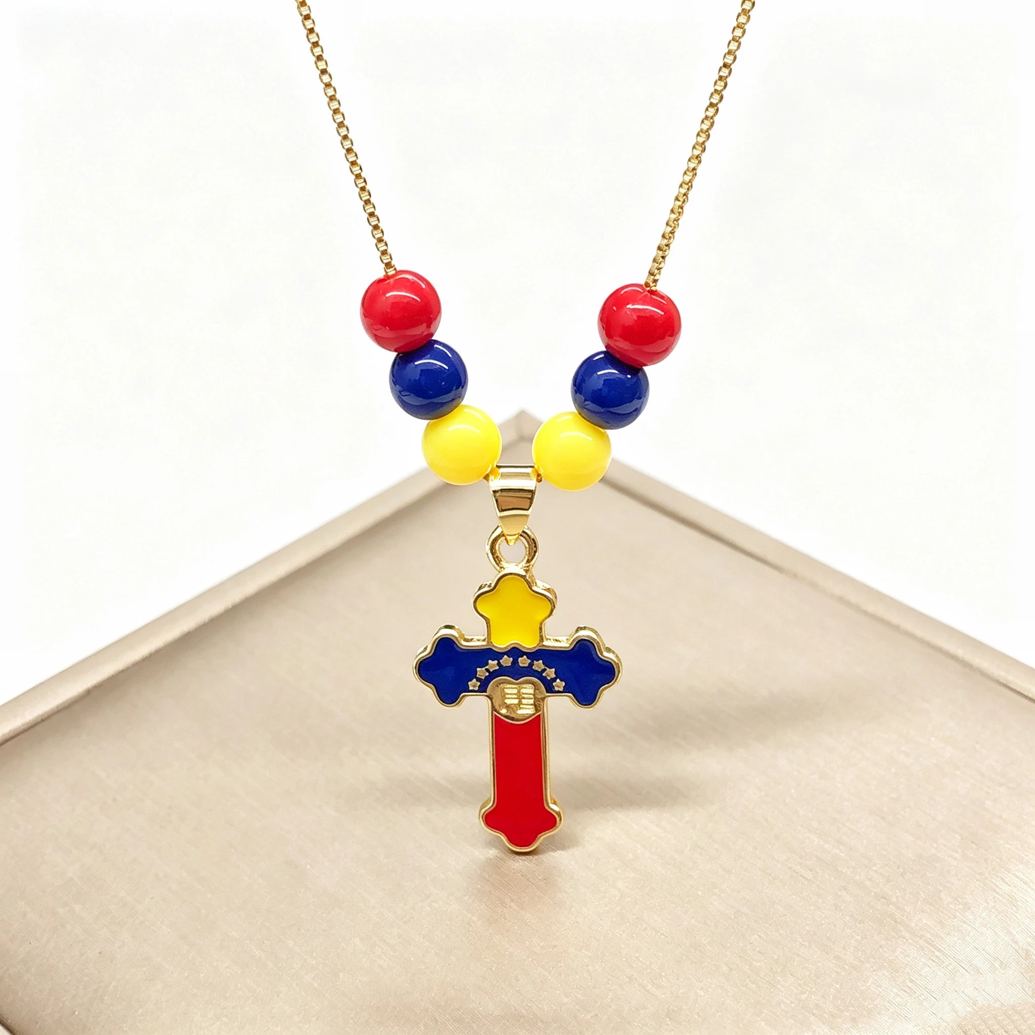 Hot Sale Enamel Art Venezuela Colombia Flag Cross Violin Bird Necklace Gift for Man Woman Daily Party Patriotic Jewelry Choker Qme 2 45cm